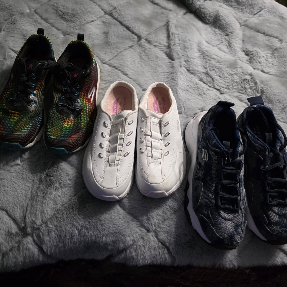 3 pair womens Skechers sneakers size 5